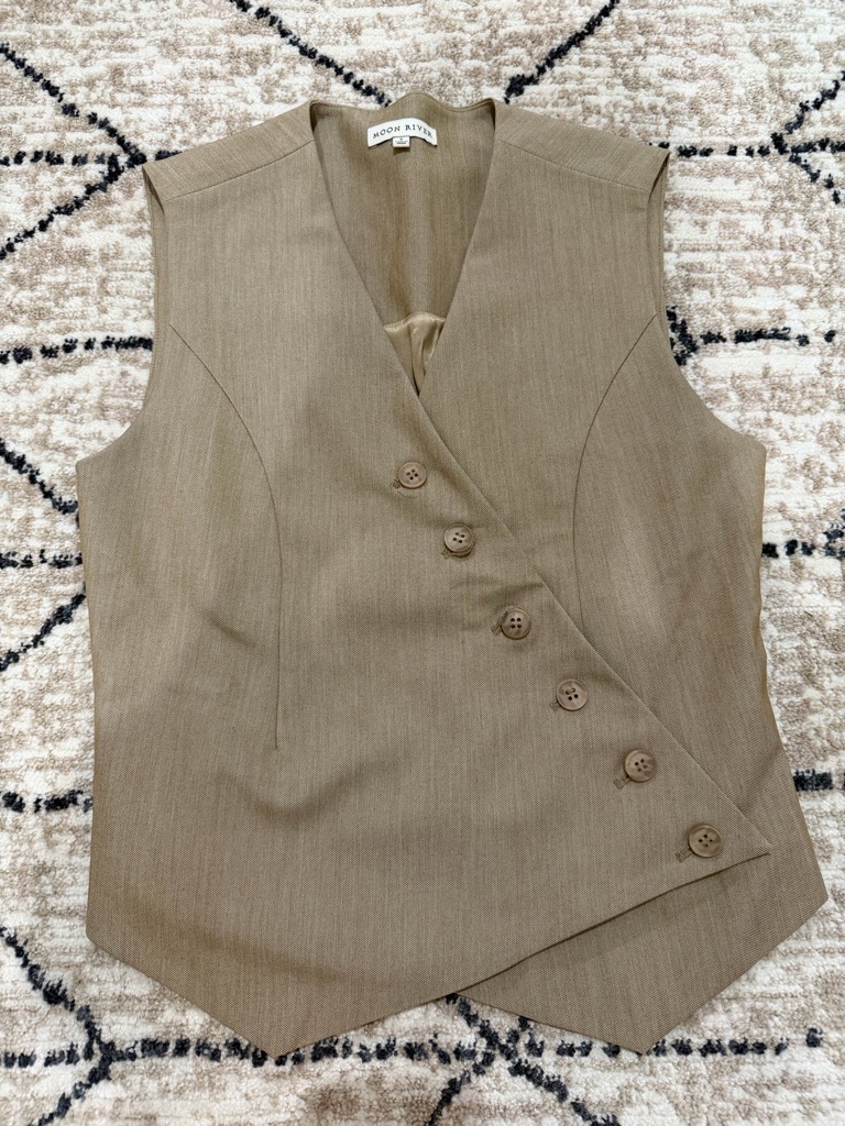 Moon River Neutral Taupe Asymmetrical Sleeveless Vest
